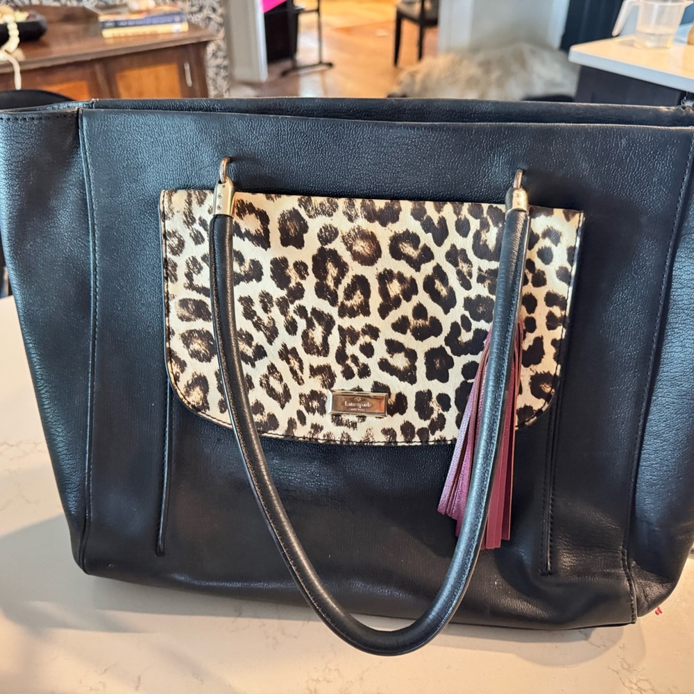 Kate Spade Black Tote with Leopard Accent